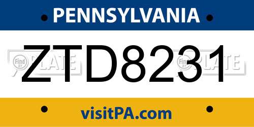 ZTD8231 Pennsylvania License Plate