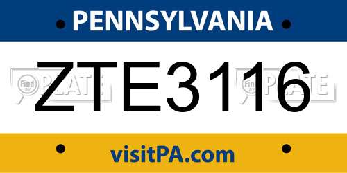 ZTE3116 Pennsylvania License Plate