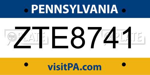 ZTE8741 Pennsylvania License Plate