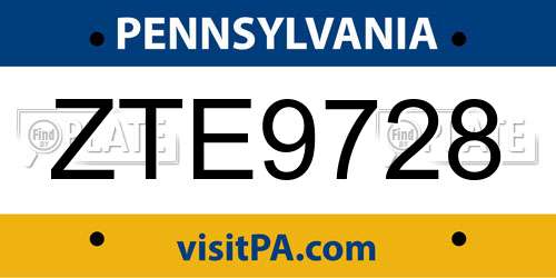 ZTE9728 Pennsylvania License Plate