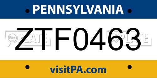 ZTF0463 Pennsylvania License Plate