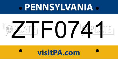ZTF0741 Pennsylvania License Plate