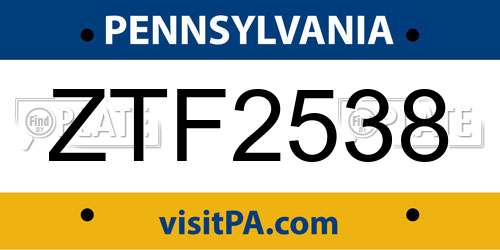 ZTF2538 Pennsylvania License Plate