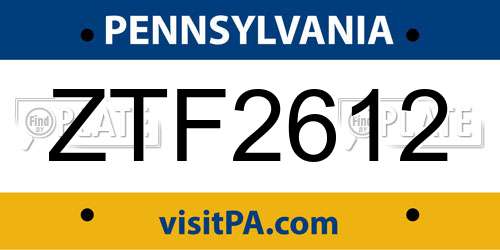 ZTF2612 Pennsylvania License Plate