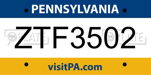 ZTF3502 Pennsylvania License Plate