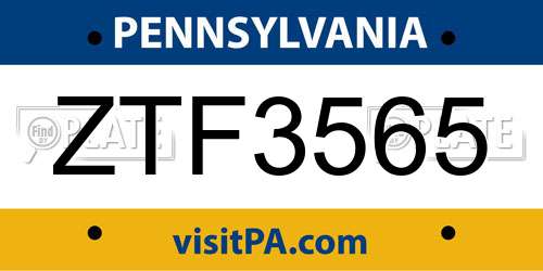 ZTF3565 Pennsylvania License Plate