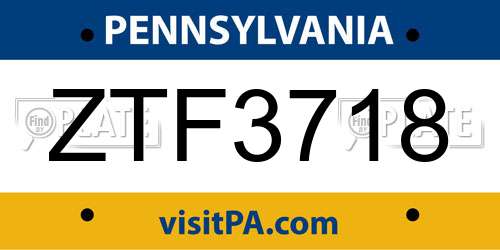 ZTF3718 Pennsylvania License Plate