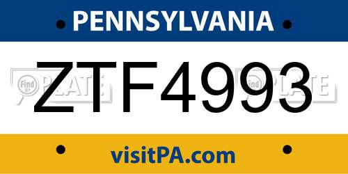 ZTF4993 Pennsylvania License Plate