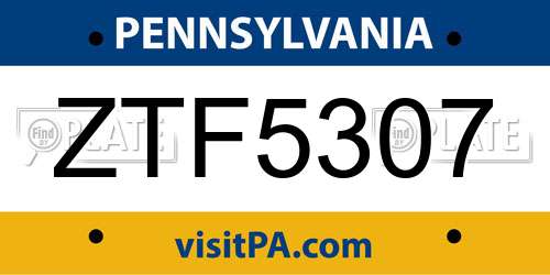 ZTF5307 Pennsylvania License Plate