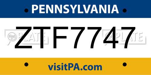 ZTF7747 Pennsylvania License Plate