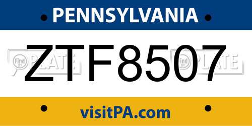 ZTF8507 Pennsylvania License Plate