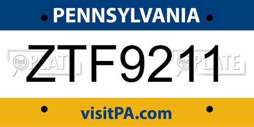 ZTF9211 Pennsylvania License Plate