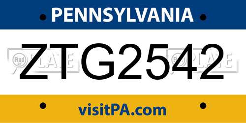 ZTG2542 Pennsylvania License Plate