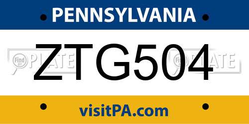 ZTG504 Pennsylvania License Plate