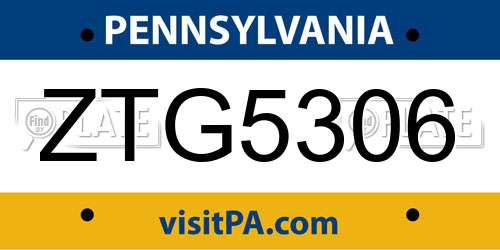 ZTG5306 Pennsylvania License Plate