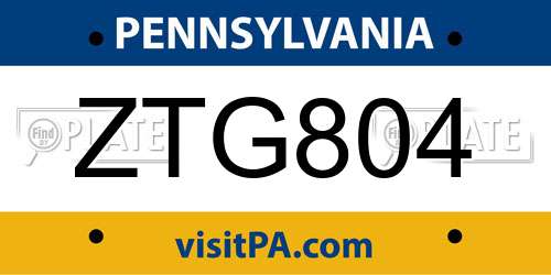 ZTG804 Pennsylvania License Plate