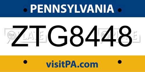 ZTG8448 Pennsylvania License Plate