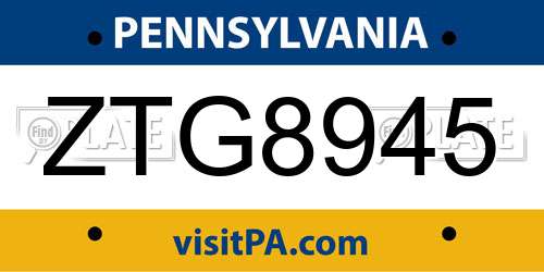 ZTG8945 Pennsylvania License Plate