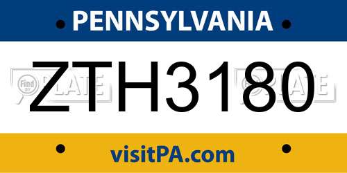 ZTH3180 Pennsylvania License Plate