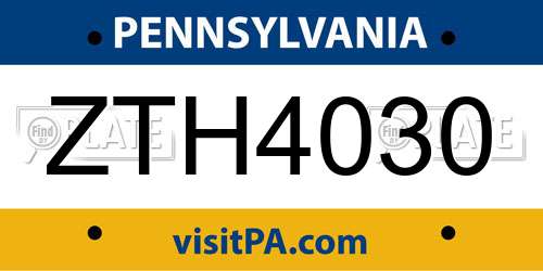 ZTH4030 Pennsylvania License Plate