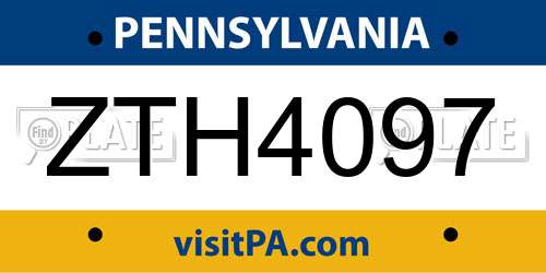ZTH4097 Pennsylvania License Plate