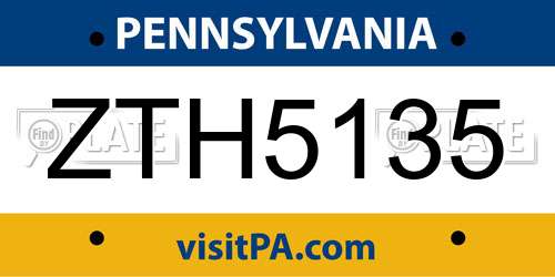 ZTH5135 Pennsylvania License Plate