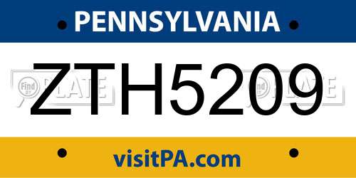 ZTH5209 Pennsylvania License Plate