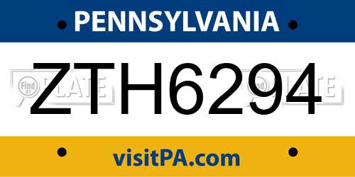 ZTH6294 Pennsylvania License Plate