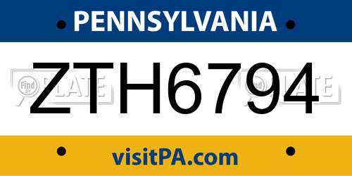 ZTH6794 Pennsylvania License Plate