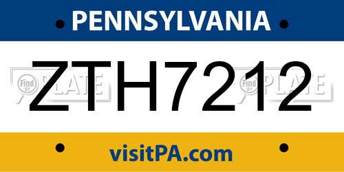 ZTH7212 Pennsylvania License Plate