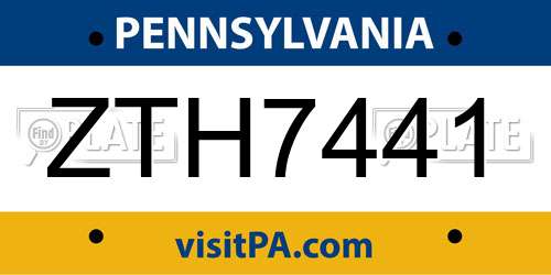ZTH7441 Pennsylvania License Plate