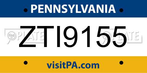 ZTI9155 Pennsylvania License Plate