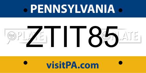 ZTIT85 Pennsylvania License Plate