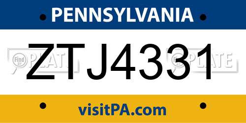ZTJ4331 Pennsylvania License Plate