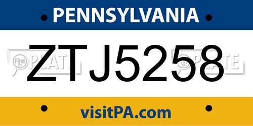 ZTJ5258 Pennsylvania License Plate