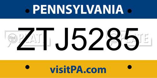 ZTJ5285 Pennsylvania License Plate