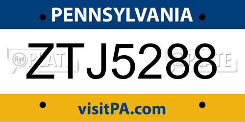 ZTJ5288 Pennsylvania License Plate