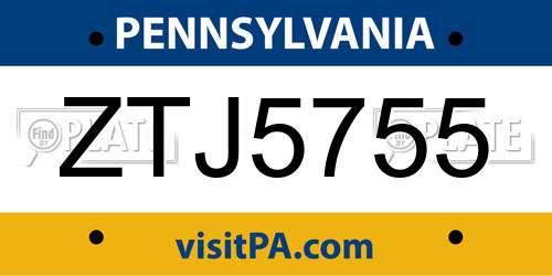 ZTJ5755 Pennsylvania License Plate