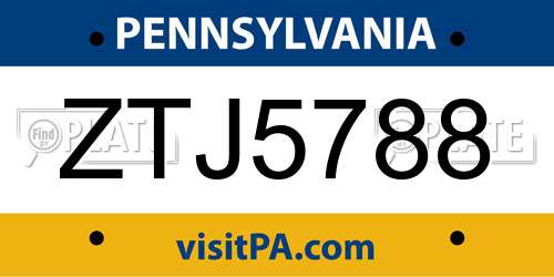 ZTJ5788 Pennsylvania License Plate