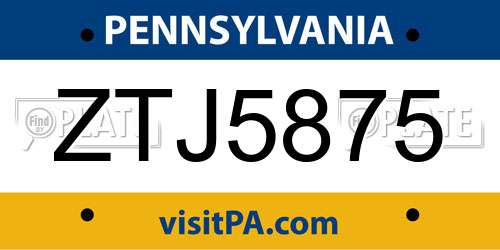 ZTJ5875 Pennsylvania License Plate