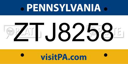 ZTJ8258 Pennsylvania License Plate