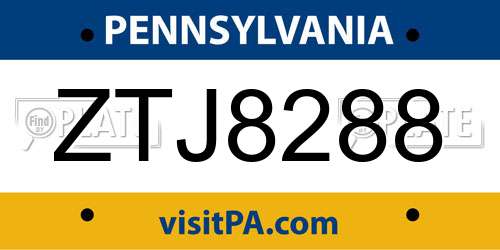 ZTJ8288 Pennsylvania License Plate