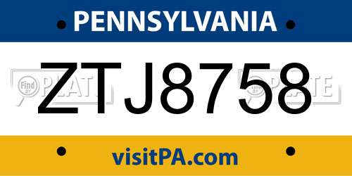 ZTJ8758 Pennsylvania License Plate