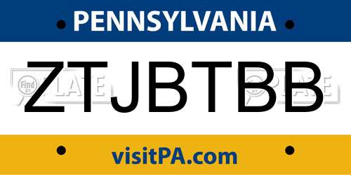 ZTJBTBB Pennsylvania License Plate