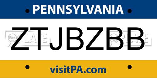 ZTJBZBB Pennsylvania License Plate