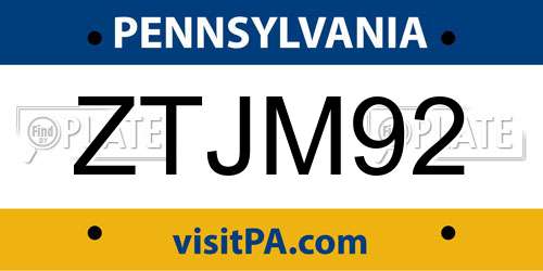 ZTJM92 Pennsylvania License Plate