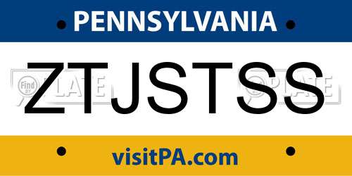 ZTJSTSS Pennsylvania License Plate