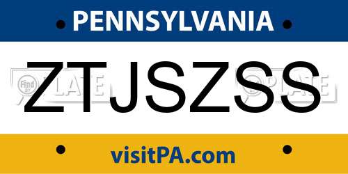 ZTJSZSS Pennsylvania License Plate