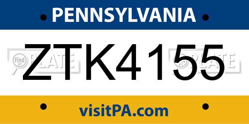 ZTK4155 Pennsylvania License Plate