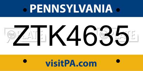 ZTK4635 Pennsylvania License Plate